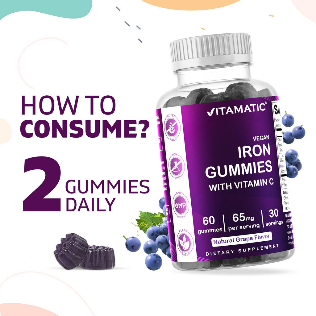 Vitamatic Iron Gummies for Women & Men - 60 Vegan Gummies - Premium  from Vitamatic - Just $21.58! Shop now at Shop A Positive You