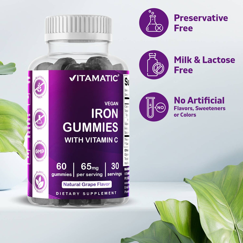 Vitamatic Iron Gummies for Women & Men - 60 Vegan Gummies - Premium  from Vitamatic - Just $21.58! Shop now at Shop A Positive You