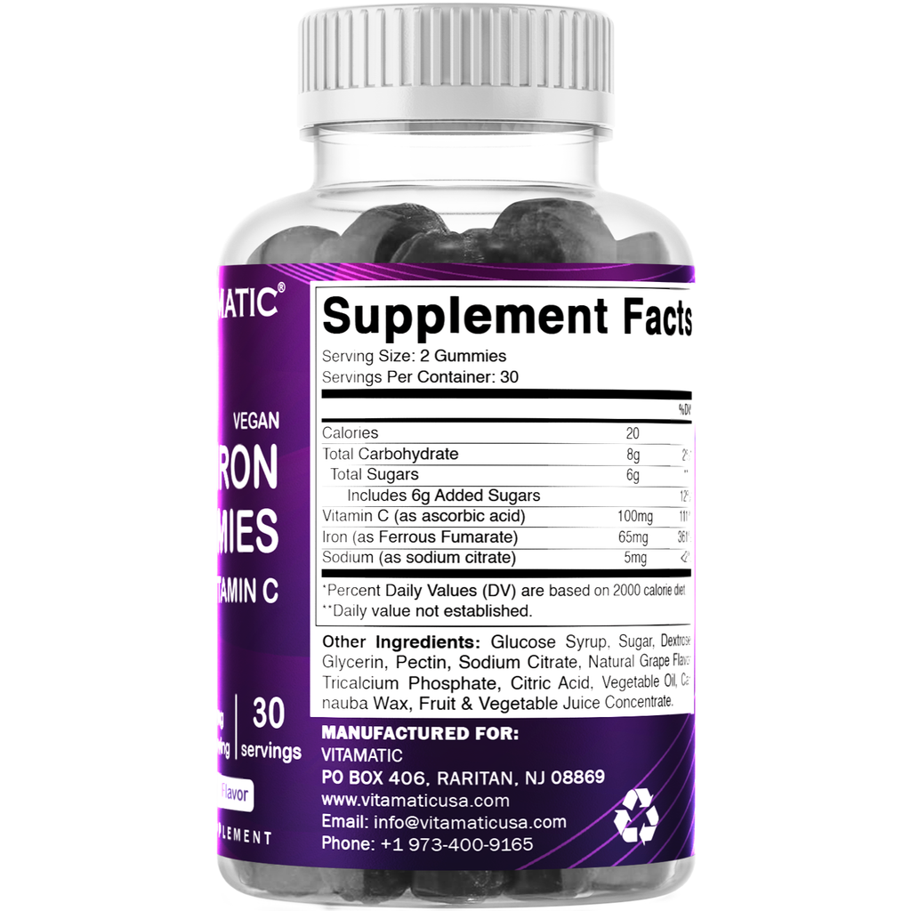 Vitamatic Iron Gummies for Women & Men - 60 Vegan Gummies - Premium  from Vitamatic - Just $21.58! Shop now at Shop A Positive You