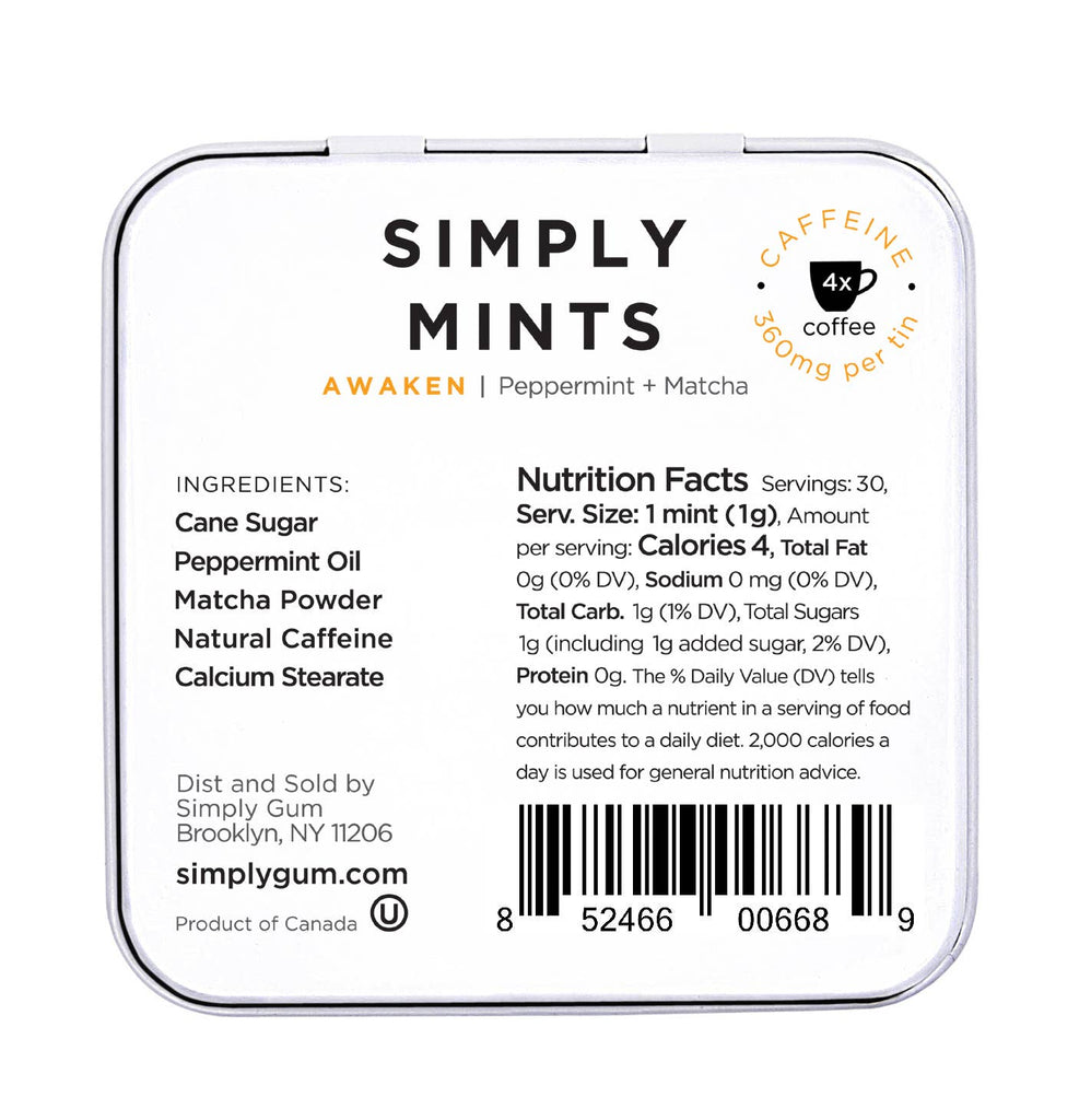 Simply Mints - Awaken (Caffeine) - Premium  from Simply Gum - Just $2.99! Shop now at Shop A Positive You
