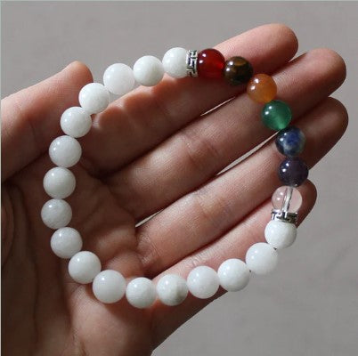 White Agate Seven Chakra Bracelet - Premium Crystals from Pebble House - Just $10! Shop now at Shop A Positive You