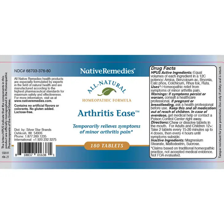 NativeRemedies® Arthritis Ease Tablets - Premium Dietary Supplement from Native Remedies - Just $39.95! Shop now at Shop A Positive You