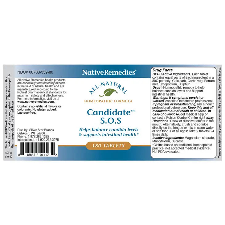 NativeRemedies® Candidate™ S.O.S. - Premium Dietary Supplement from Native Remedies - Just $39.95! Shop now at Shop A Positive You