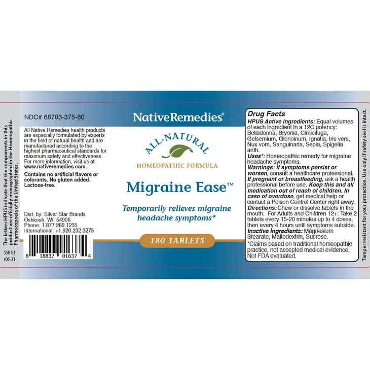 NativeRemedies® Migraine Ease Tablets - Premium Dietary Supplement from Native Remedies - Just $39.95! Shop now at Shop A Positive You